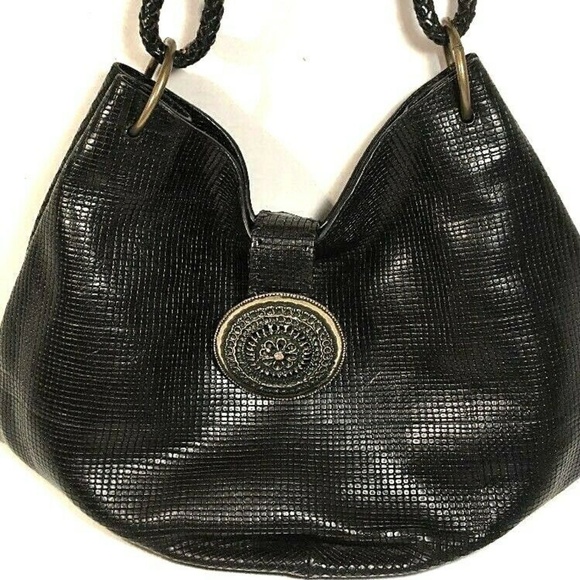 Sondra Roberts Black Faux Leather Patterned Hobo - Picture 1 of 8